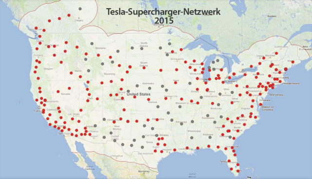 Tesla-Supercharger-Netzwerk 2015